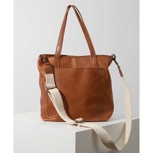 Noonday Collection Leather Easy Tote Bag Crossbody Shoulder Strap Brown